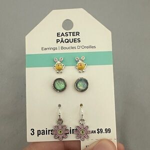 Charming Bunny and Flower Earring Trio
